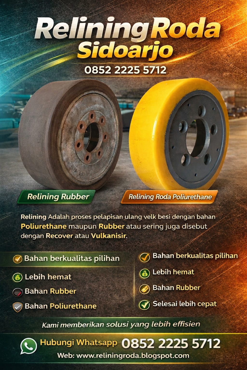 relining roda karet, rubber dan poliurethane